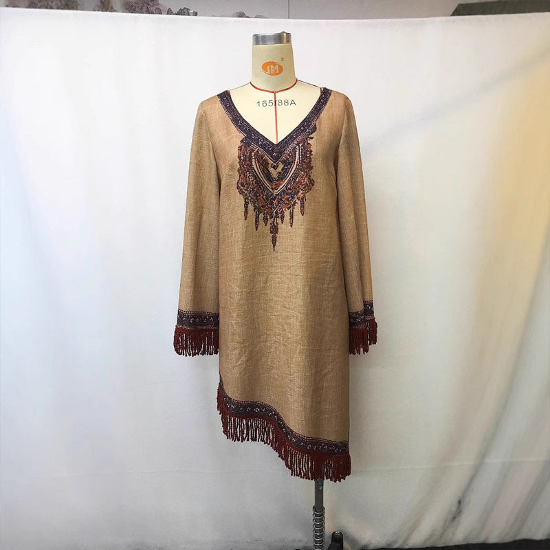 Bohemian Embroidered Fringe Dress - OAKRAE